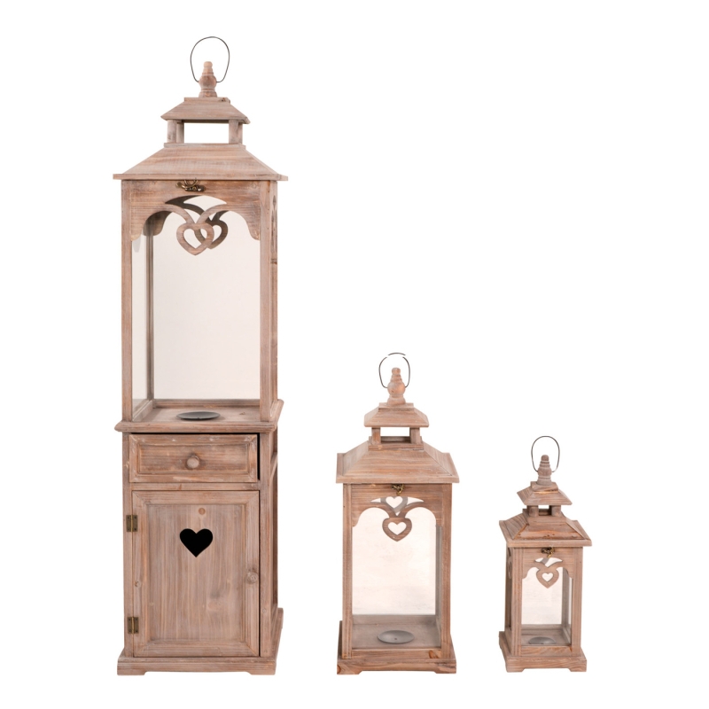 Lesli Living Lantaarn Wales Hout, Set van 3