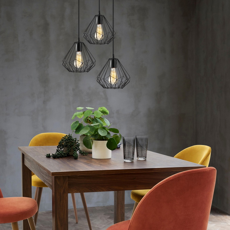 Hanglamp Diamond 3-Lichts Getrapt Zwart