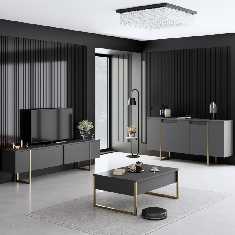 Woonkamermeubelset Luxe Antraciet/Goud Set van 3 A