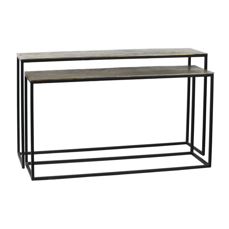 PTMD Sidetable Kae Goud Alu Zwart Rectangular Set van 2
