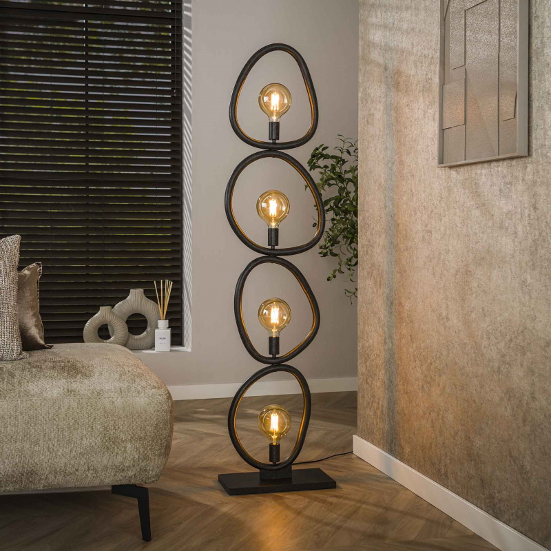 Vloerlamp Pebble 4-Lichts Zwart - Giga Meubel