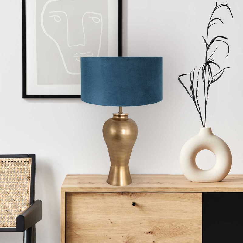 Steinhauer Tafellamp Brass Vaas Velours Blauw