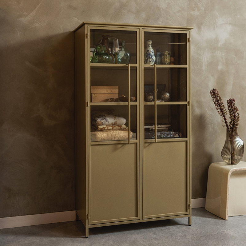 Woood Vitrinekast Exhibit Metaal Khaki 2-Deurs