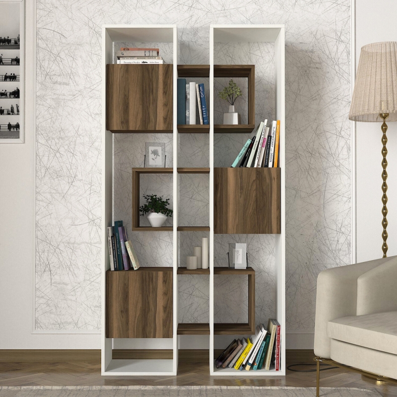 Boekenkast Leonda Melamine Wit Walnoot