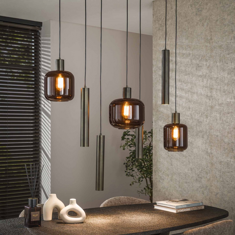 Hanglamp Bronza Mix 4+3-Lichts Bruin - Giga Meubel