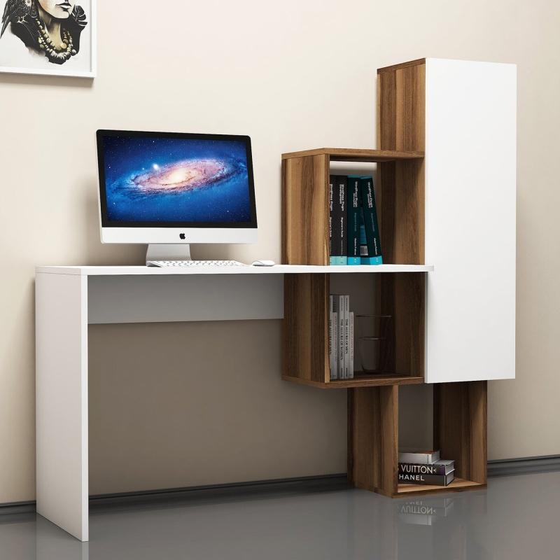 Bureau Acelya Melamine Walnoot Wit