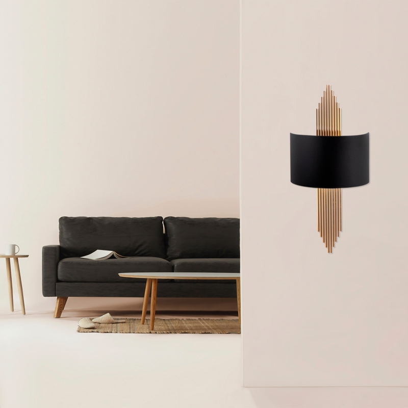 Wandlamp Avdan Curve Metaal Zwart Koper 75cm