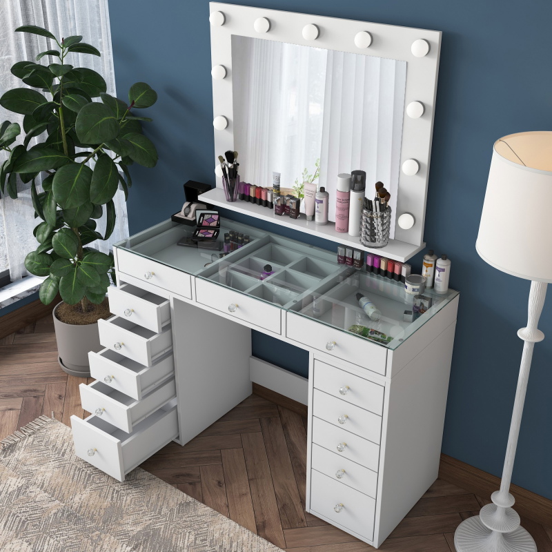 Kaptafel Beyas Wit/Glas 120cm Incl. Spiegel
