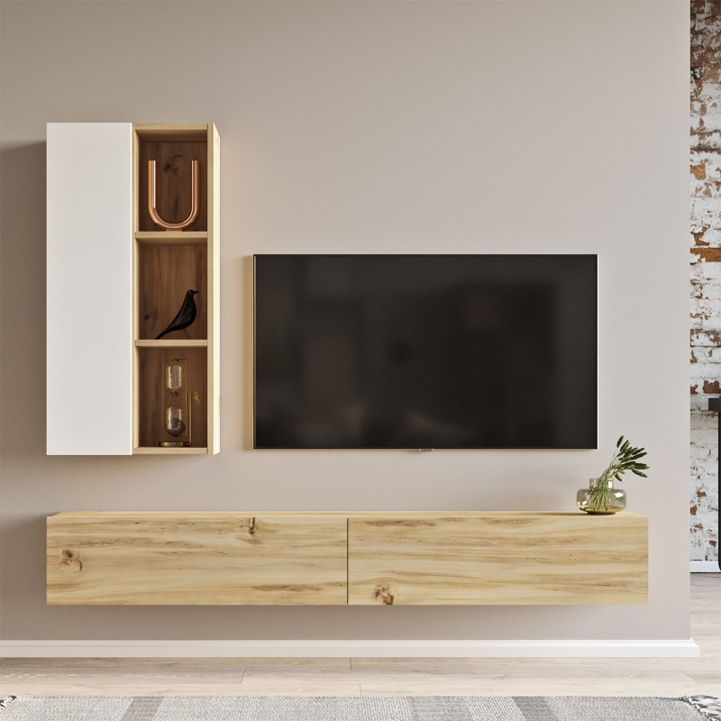 Tv-Meubel Laval Melamine Eiken Wit 174cm