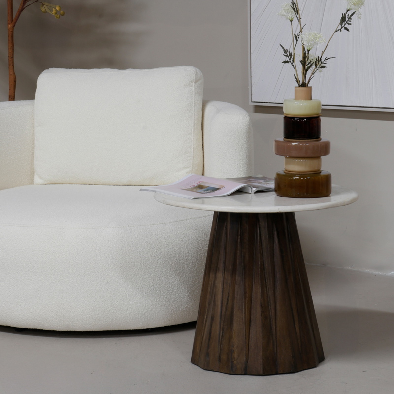 Bijzettafel Faiza Marmer Beige Rond 50cm - Giga Meubel