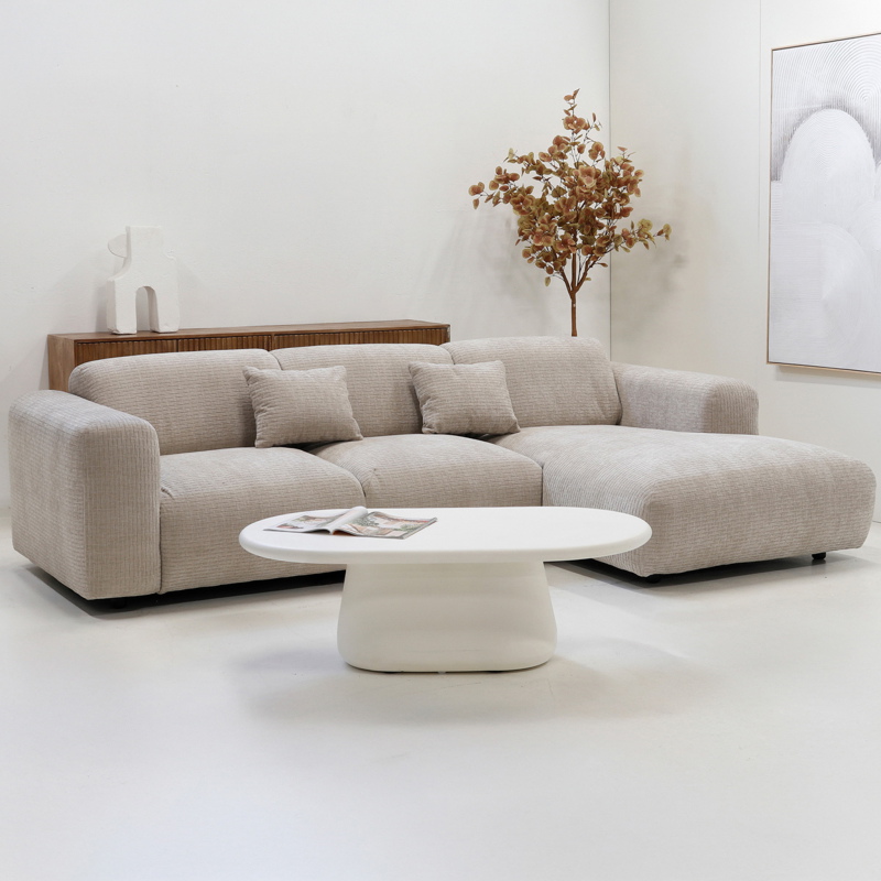 Chaise Longue Bank Dijon 3-zits Rechts Beige - Giga Meubel