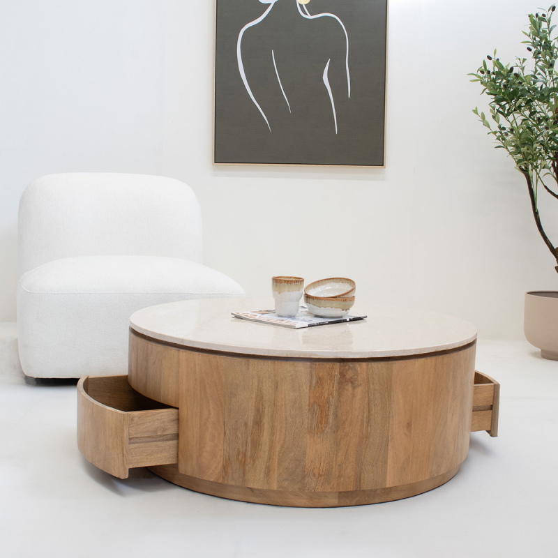 Salontafel Elan met Lades Marmer Naturel - Giga Meubel