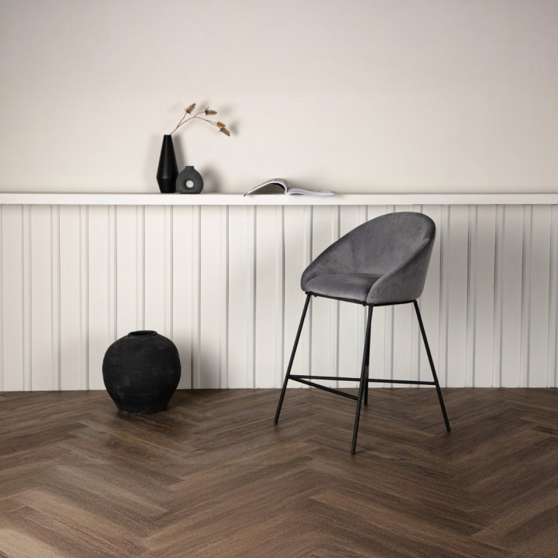 Fjôrd Barkruk Velvet Zwart/Donkergrijs Velvet