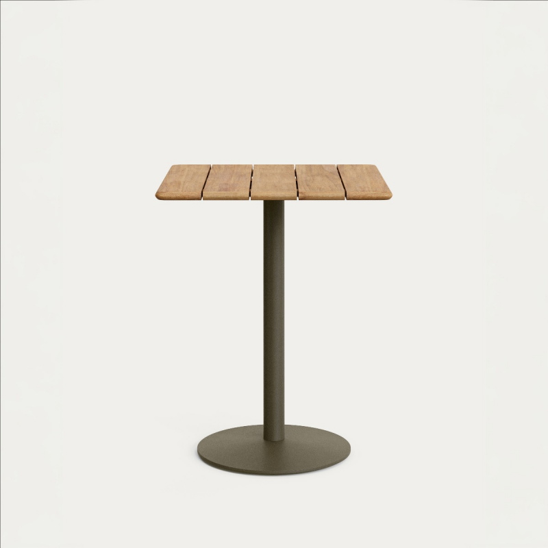 Kave Home Buitentafel Esilda Hoog met Acacia Tafelblad 80x80cm Groen Onderstel Ø55x96cm