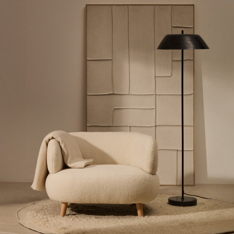 Kave Home Fauteuil Luisa Ecru Bouclé met Beukenhouten Poten 90cm