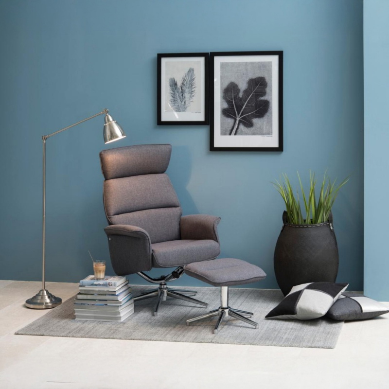 Relaxfauteuil Met Voetenbankje Skjern Donkergrijs Calmeo - Giga Living
