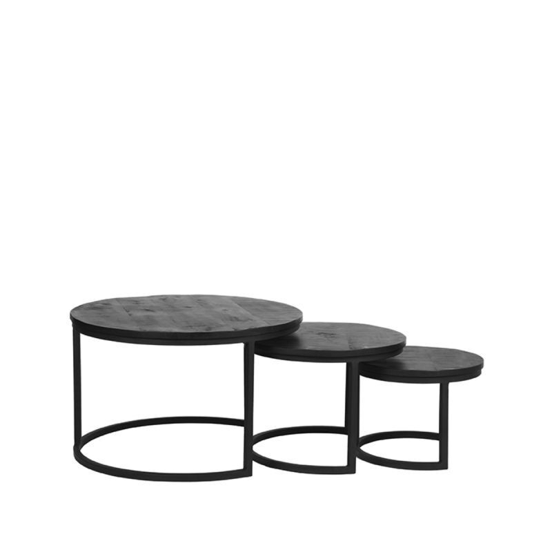 LABEL51 Salontafels Triplet Zwart Mangohout (Set van 3)