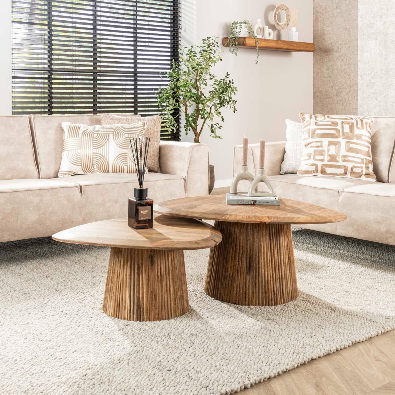 Salontafel Wave Driehoek Mangohout Set van 2 - Giga Meubel