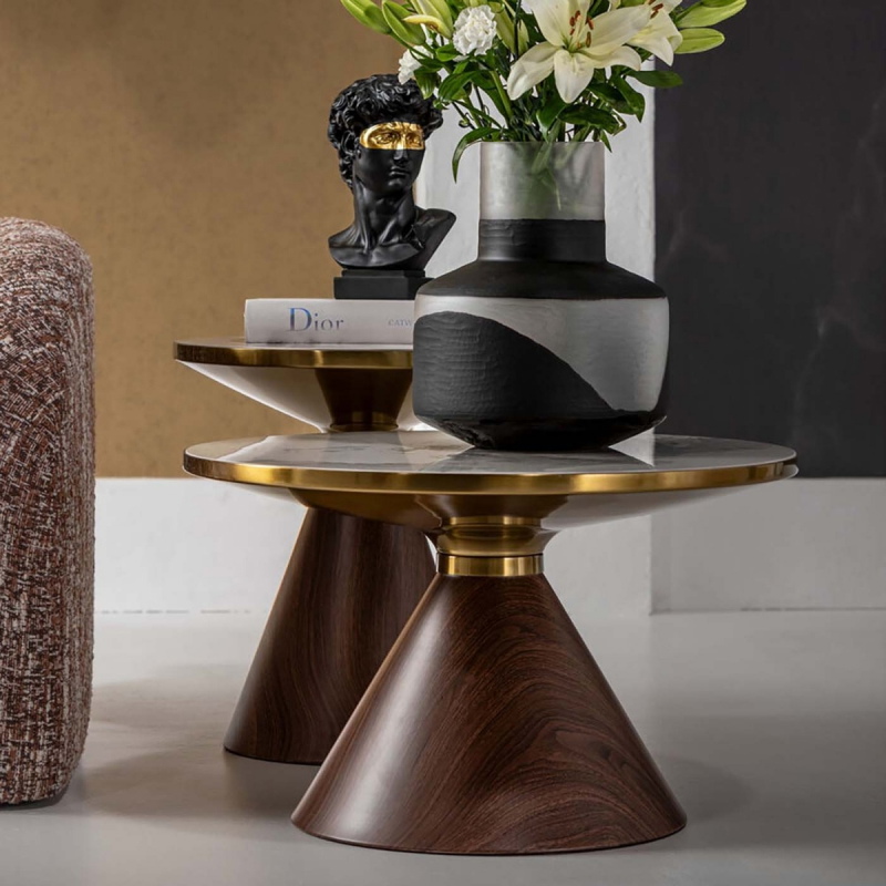 Kare Design Bijzettafel Cono Keramiek Wit/Bruin Ø50cm