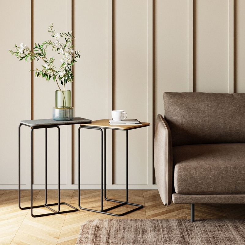 Kare Design Bijzettafel Diego Brons/Zwart Set van 2