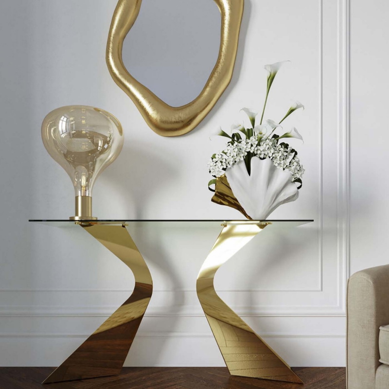 Kare Design Sidetable Gloria Glas/Goud 140cm