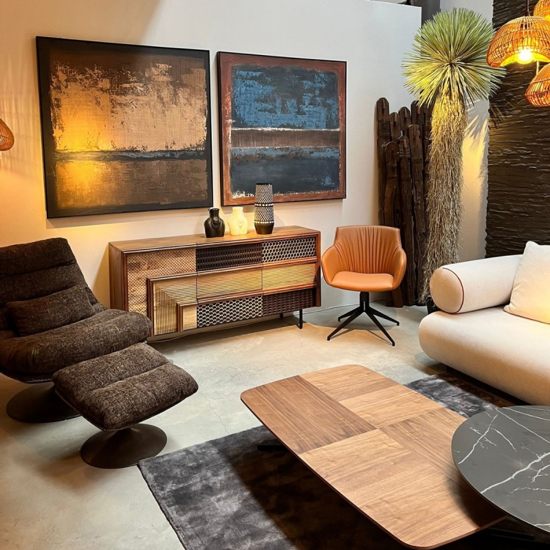 Kare Design Draaifauteuil Montreal Bruin met Voetenbank