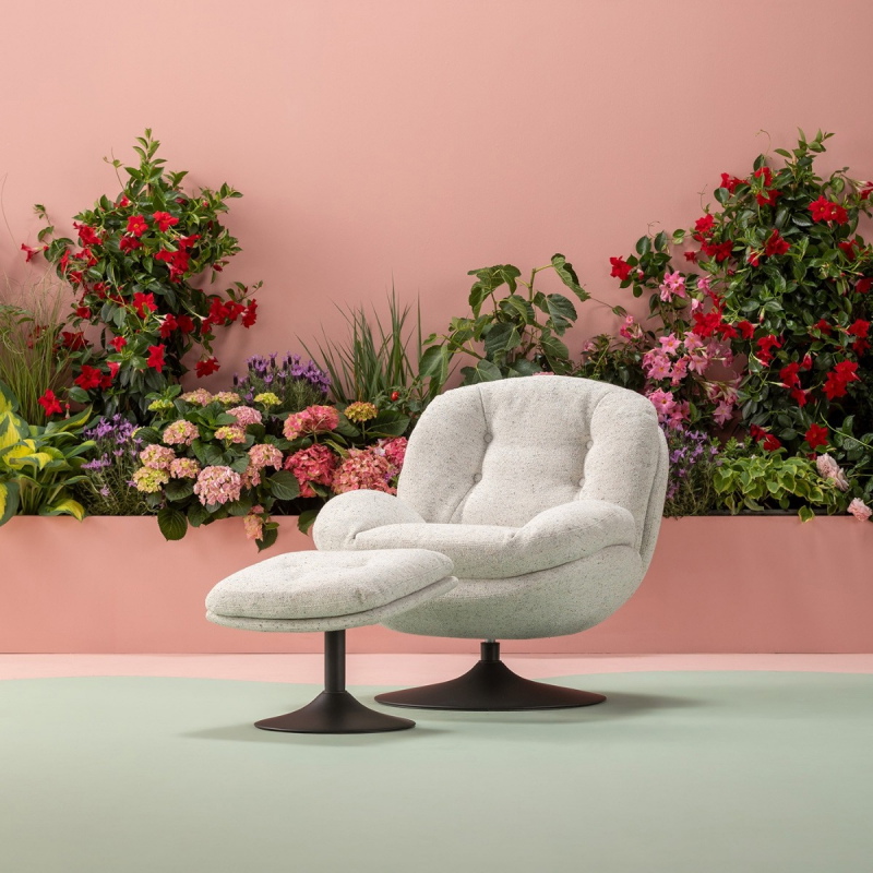 Kare Design Draaifauteuil Standford Wit met Voetenbank