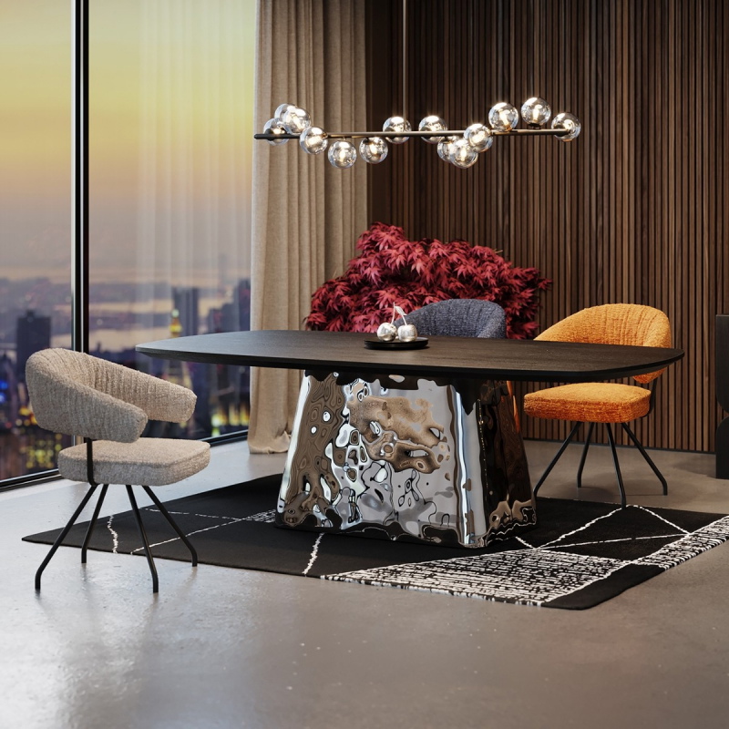 Kare Design Eettafel Caldera Zwart/Chrome 220cm