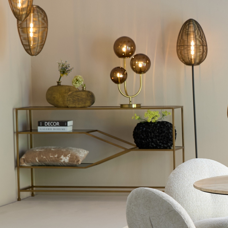 Light & Living Sidetable Aino Glas Smoke/Brons 140cm