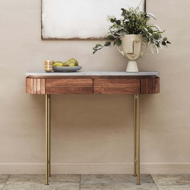 Kare Design Sidetable Grace Wit Marmer/Bruin 100cm