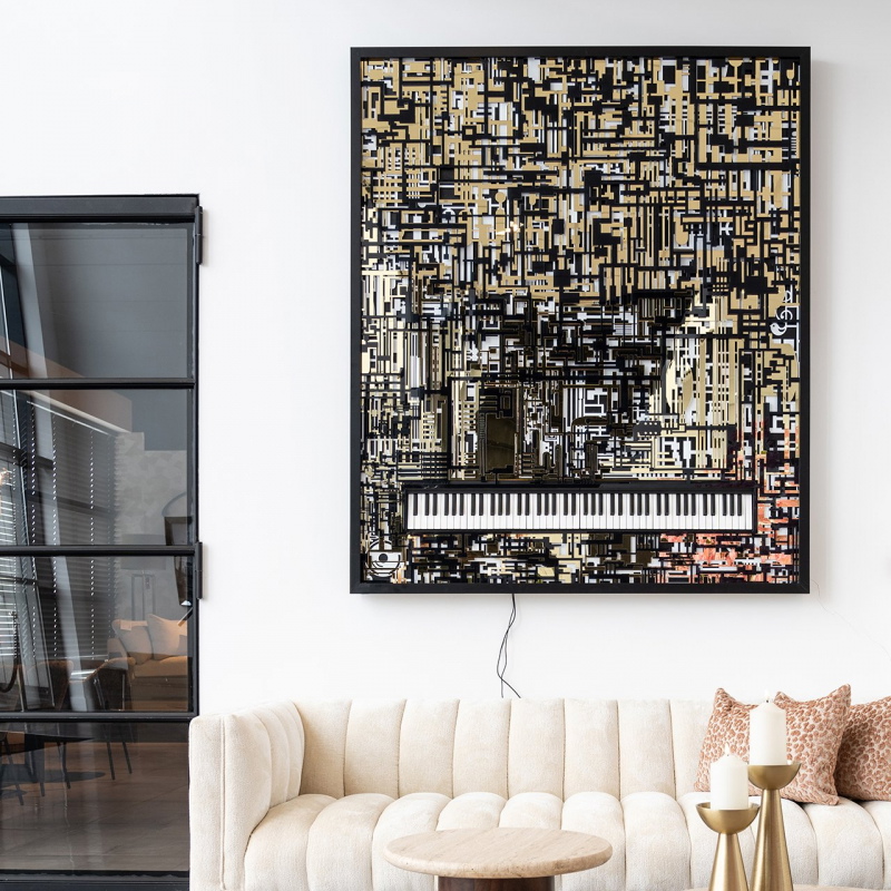 Richmond Wanddecoratie Piano Wibi Zwart/Goud 158x188cm