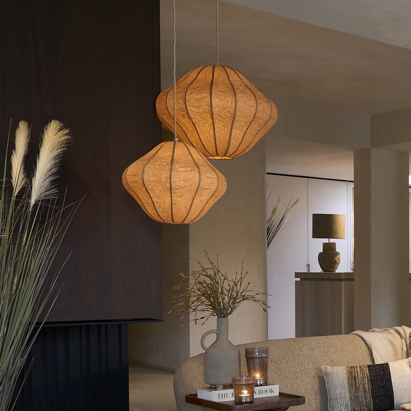 Light & Living Hanglamp Sukau Papier Bruin Ø38cm