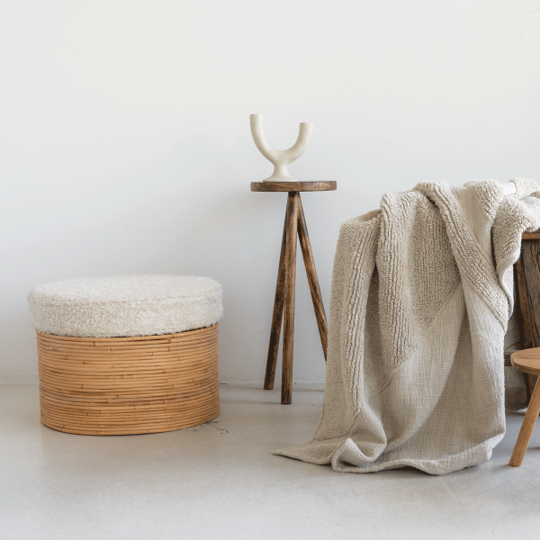 Urban Nature Culture Poef Rattan And Sherpa Naturel